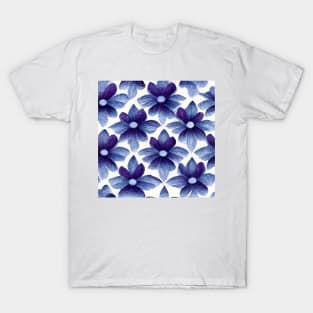 Vintage looking purple and blue flowers on a white background. T-Shirt